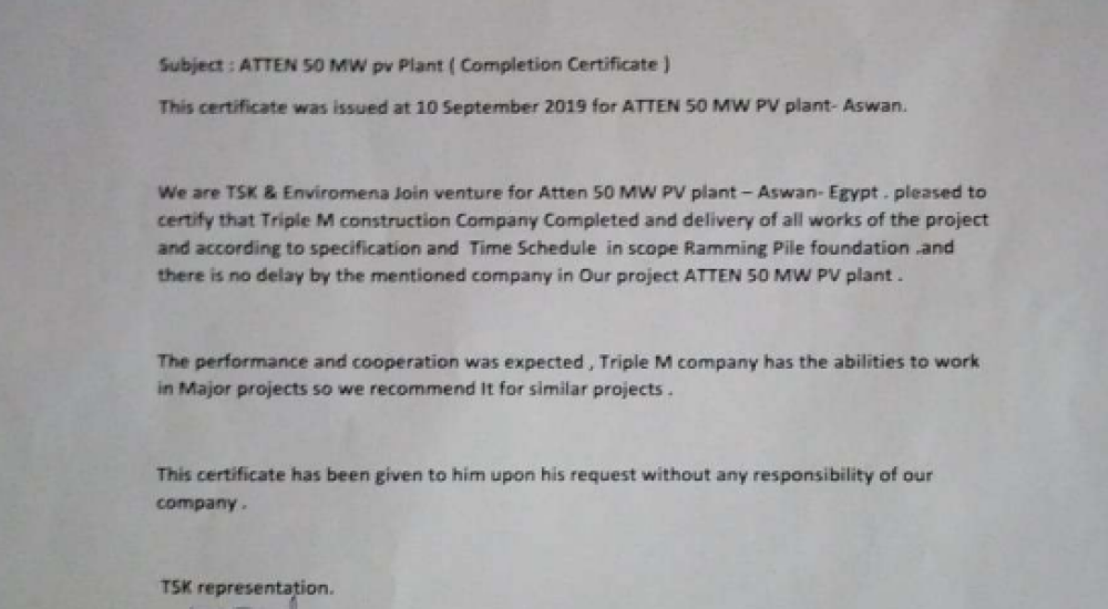 Completion Certificate TSK