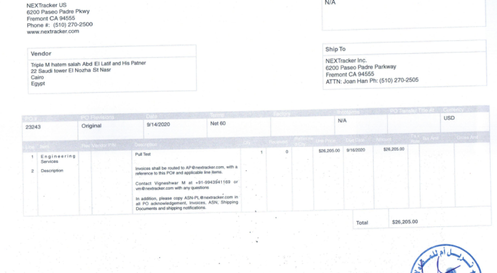 Next tracker Pull out - Acwa Kom Ombo Project PO 23243 Signed and Stamped